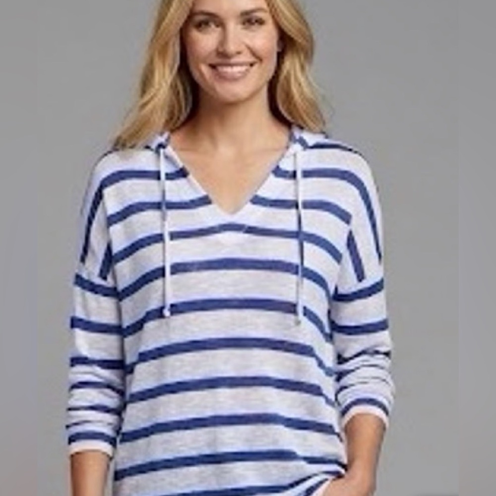 6/$20 NWT Poof New York Striped V-Neck lightweight Hoodie - Blue & White S